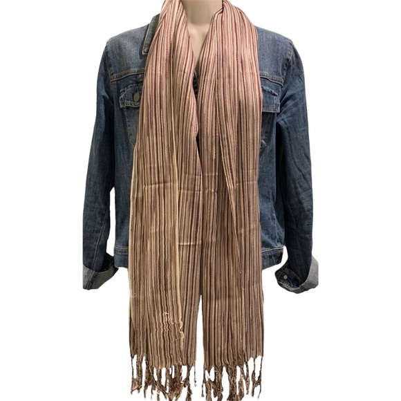 NWT Kroren Silk Striped Pashmina with Fringe at Ends - Picture 1 of 9